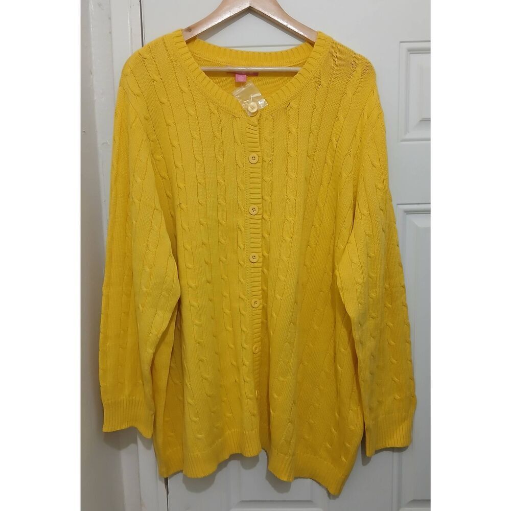 Womens plus size 3xl cable knit cardigan sweater cotton yellow all season